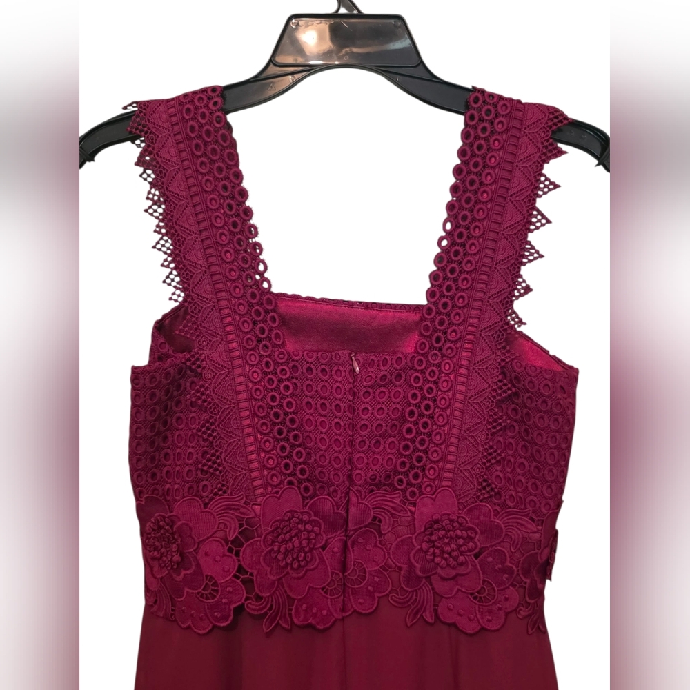 UnitedWood Jodie High/Low Cocktail Dress Floral lace Detail Bordeaux Red Size 6 - Picture 4 of 11